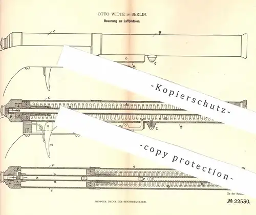 original Patent - Otto Witte , Berlin , 1882 , Luftpistole | Pistole , Gewehr , Luftgewehr , Waffen , Revolver , Pistols