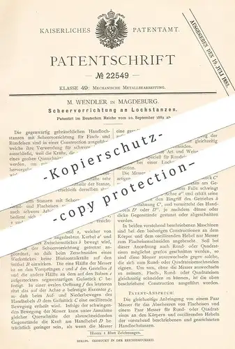 original Patent - M. Wendler , Magdeburg , 1882 , Scheervorrichung an Lochstanzen | Metall , Stanzen , Eisen !!!