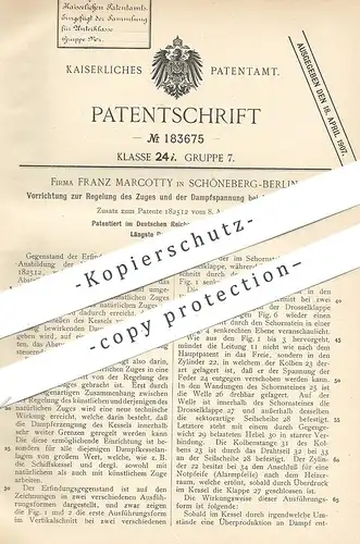 original Patent - Franz Marcotty , Berlin / Schöneberg , 1906 , Zug- u. Dampfspannungsregelung bei Kesselfeuerung | Ofen
