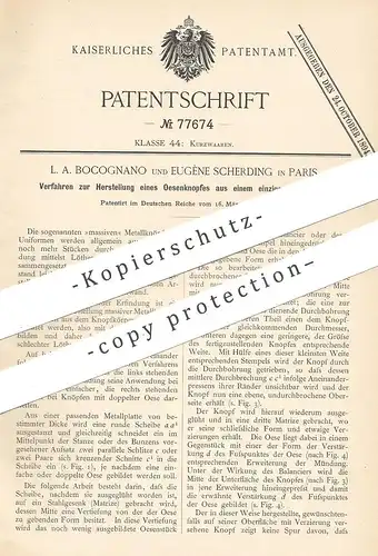 original Patent - L. A. Bocognano , Eugène Scherding , Paris , Frankreich , 1894 , Ösenknopf aus 1 Metallstück | Knopf !