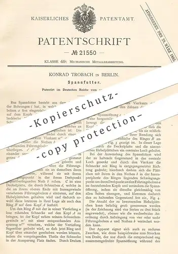 original Patent - Konrad Trobach , Berlin , 1882 , Spannfutter | Bohrfutter | Bohrer , Bohren , Bohrmaschine , Bohrung
