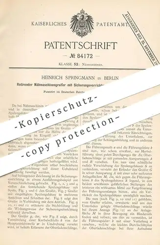 original Patent - Heinrich Springmann , Berlin , 1895 , Rotierender Nähmaschinengreifer | Nähmaschine | Schneider !!!