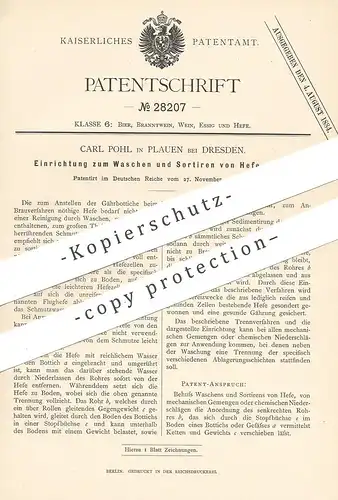 original Patent - Carl Pohl , Plauen / Dresden , 1883 , Waschen und Sortieren von Hefe | Brauerei | Maische , Bier !!!
