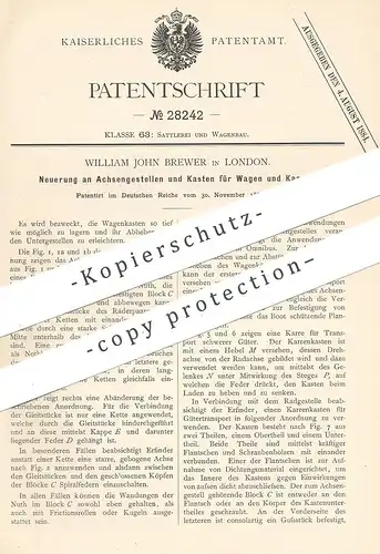 original Patent - William John Brewer , London , England , 1883 , Achsengestelle und Kasten für Wagen und Karren | Achse