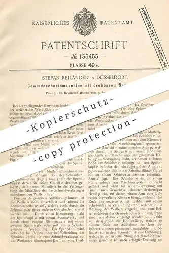 original Patent - Stefan Reiländer , Düsseldorf 1900 , Gewindeschneidmaschine m. drehbarem Spannkopf | Gewinde Schneider