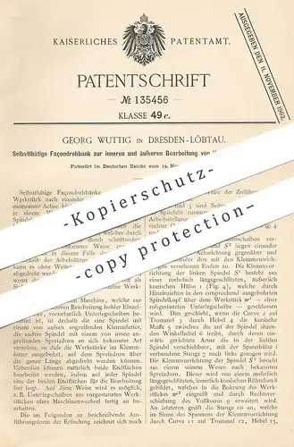 original Patent - Georg Wuttig , Dresden / Löbtau  1901 , Façondrehbank | Façon - Drehbank | Werkzeug , Spindel , Metall