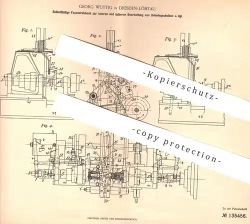 original Patent - Georg Wuttig , Dresden / Löbtau  1901 , Façondrehbank | Façon - Drehbank | Werkzeug , Spindel , Metall