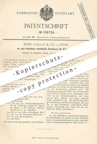 original Patent - Bohy , Gallay & Co. , Nyon , 1898 , entzündliche Zündmasse für Streichhölzer | Zündholz , Sprengstoff