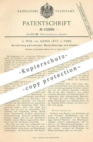 original Patent - G. Weil , Alfred Levy , Paris , Frankreich , 1898 , galvanische Metallüberzüge auf Aluminium | Metall