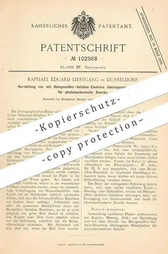 original Patent - Raphael Eduard Liesegang , Düsseldorf , 1897 , Metallplatten für Photographie | Fotograf | Warnerke !