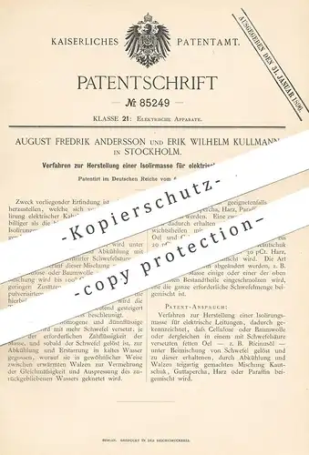 original Patent - August Fredrik Andersson , Erik Wilhelm Kullmann , Stockholm Schweden | Isolierung für elektr. Leitung