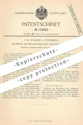 original Patent - F. H. Stracke , Nürnberg , 1898 , Herstellung einer plastischen Masse | Harz , Seife , Fett | Presse