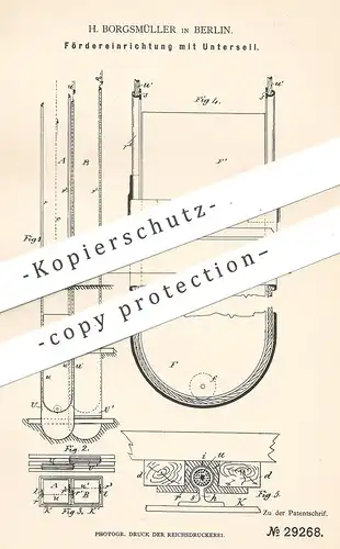 original Patent - H. Borgsmüller , Berlin , 1884 , Fördereinrichtung mit Unterseil | Förderkorb , Bergbau , Bergwerk !!