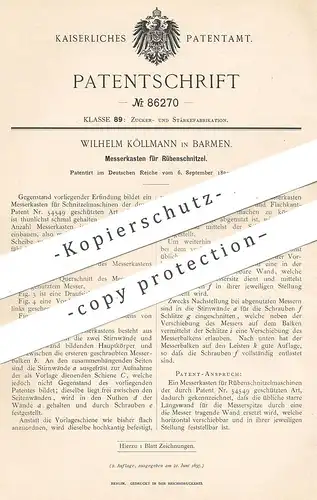 original Patent - Wilhelm Köllmann , Barmen , 1894 , Messerkasten für Rübenschnitzel | Zucker , Zuckerfabrik , Rüben !!