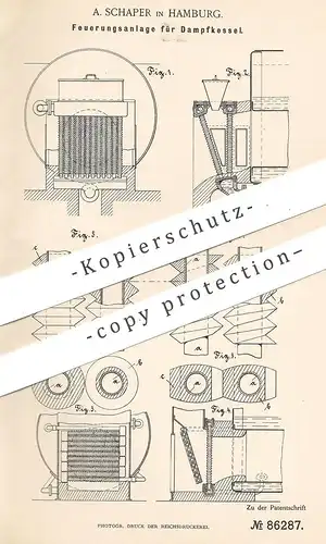 original Patent - A. Schaper , Hamburg , 1895 , Feuerungsanlage für Dampfkessel | Kessel , Feuerung | Heizung