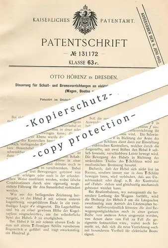 original Patent - Otto Hörenz , Dresden , 1900 , Steuerung für Schaltung u. Bremse an elektr. Waage , Boot , Fahrzeug
