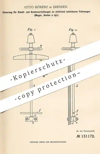 original Patent - Otto Hörenz , Dresden , 1900 , Steuerung für Schaltung u. Bremse an elektr. Waage , Boot , Fahrzeug