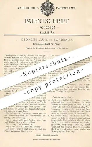 original Patent - Georges Lluis , Bordeaux , Frankreich , 1900 , Getriebenes Schild für Fässer | Fass , Wein , Weine