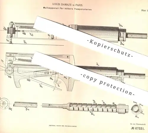 original Patent - Louis Damaze , Paris Frankreich , 1891 , Messen hoher Temperatur | Thermometer , Pyrometer , Manometer