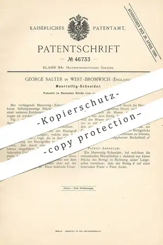 original Patent - George Salter , West Bromwich , England , 1888 , Meerettich - Schneider | Schneidmesser | Messer !!!