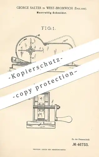 original Patent - George Salter , West Bromwich , England , 1888 , Meerettich - Schneider | Schneidmesser | Messer !!!