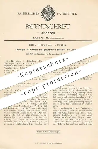 original Patent - Fritz Hensel , Berlin , 1895 , Rollenlager mit Getriebe zum Einstellen der Laufrollen | Kugellager !!