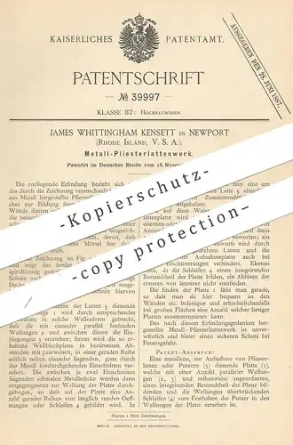 original Patent - James Whittingham Kensett , Newport , Rhode Island , USA , 1886 , Metall - Pliesterlattenwerk | Blech