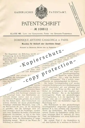 original Patent - Dominique Antoine Casalonga , Paris , Frankreich , 1898 , Heißluft - Maschine | Motor , Gasmotor !!!