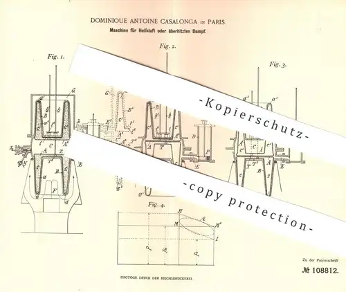 original Patent - Dominique Antoine Casalonga , Paris , Frankreich , 1898 , Heißluft - Maschine | Motor , Gasmotor !!!