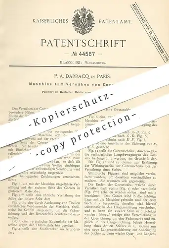 original Patent -  P. A. Darracq , Paris , Frankreich , 1887 , Vernähen von Korsettstäben | Schneider | Korsett , Korset