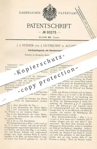 original Patent - J. J. Steiner , J. Gutekunst , Augsburg 1896 , Viertelschlagwerk m. Stundenwiederholwerk | Uhr , Uhren