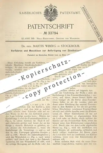 original Patent - Dr. Phil. Martin Wiberg , Stockholm , Schweden | Herst. von Zündholzschachtel | Streichholz Schachtel