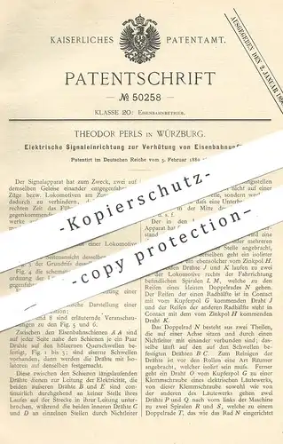 original Patent - Theodor Perls , Würzburg , 1889 , Elektr. Signaleinrichtung zum Schutz vor Eisenbahnunfall | Eisenbahn