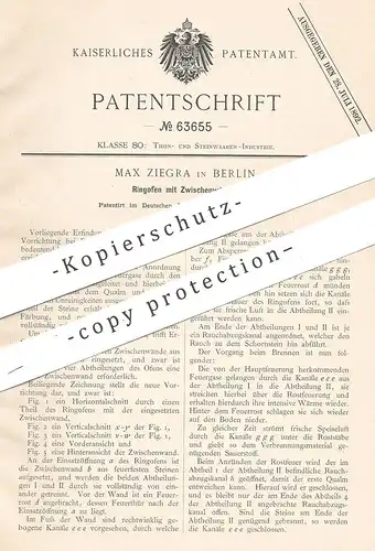 original Patent - Max Ziegra , Berlin  1891 , Ringofen mit Zwischenwänden | Ofen , Öfen , Ofenbauer , Tonofen , Feuerung