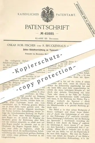 original Patent - Oskar Rob. Fischer , R. Bruckenhaus , Hagen , 1888 , Zeilen-Schaltung an Typenschreibmaschine | Druck