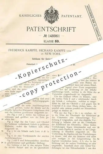 original Patent - Frederick + Richard + Otto Kampfe , New York , 1903 , Gehäuse für Rasiermesser | Rasierer | Messer !!!