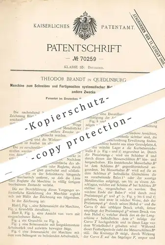 original Patent - Theodor Brandt , Quedlinburg , 1892 , Herst. der Metallstücke für Buchdruck | Druck , Druckerei !!!