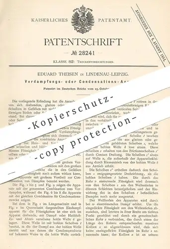 original Patent - Eduard Theisen , Lindenau / Leipzig , 1883 , Apparat zur Verdampfung u. Kondensation | Trockner !!