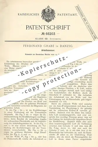 original Patent - Ferdinand Grabe , Danzig , 1892 , Arbeitsmesser | Umdrehungszahl - Messer | Kraftmesser | Welle !!!