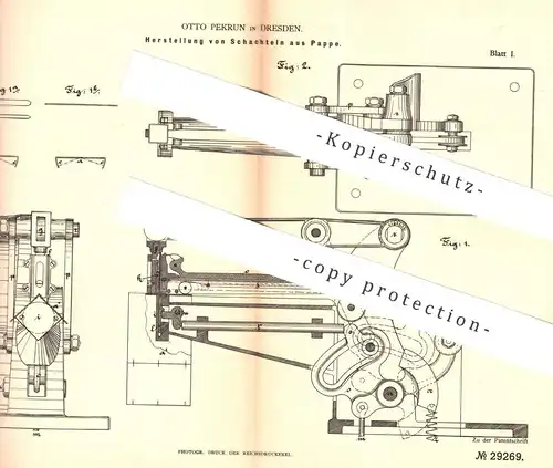 original Patent - Otto Pekrun , Dresden , 1884 , Schachtel aus Pappe | Karton , Schachteln , Buchbinder , Buchbinderei !