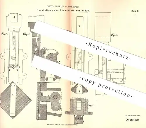 original Patent - Otto Pekrun , Dresden , 1884 , Schachtel aus Pappe | Karton , Schachteln , Buchbinder , Buchbinderei !