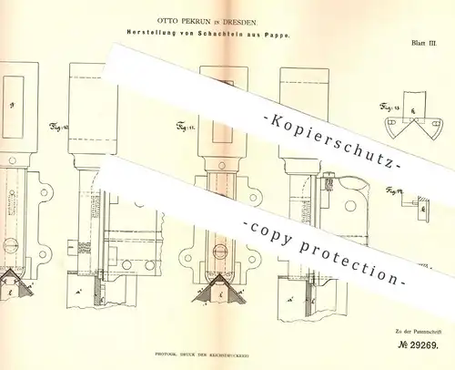 original Patent - Otto Pekrun , Dresden , 1884 , Schachtel aus Pappe | Karton , Schachteln , Buchbinder , Buchbinderei !