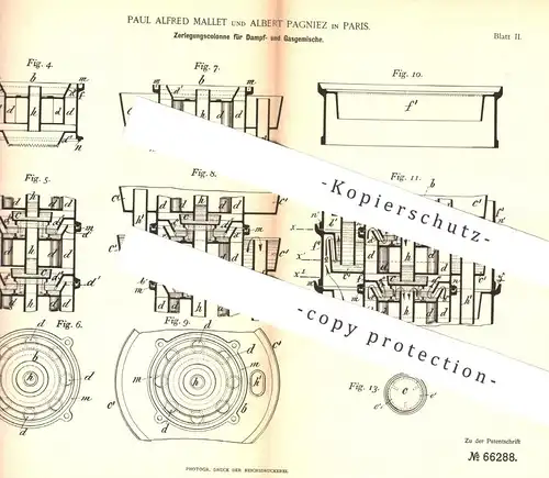 original Patent - Paul Alfred Mallet , Albert Pagniez , Paris , 1891 , Zerlegungskolonne für Dampf- und Gasgemisch | Gas