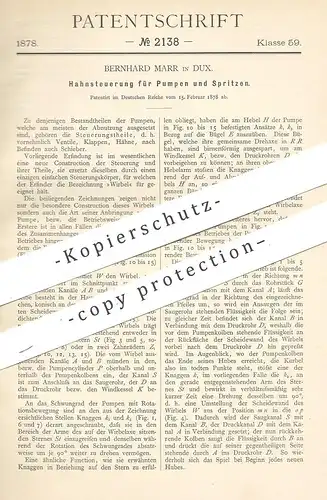 original Patent - Bernhard Marr , Dux , 1878 , Hahnsteuerung für Pumpen und Spritzen | Pumpe , Feuerwehr , Ventil !!