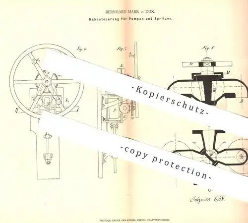 original Patent - Bernhard Marr , Dux , 1878 , Hahnsteuerung für Pumpen und Spritzen | Pumpe , Feuerwehr , Ventil !!