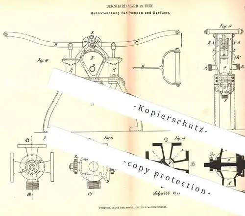 original Patent - Bernhard Marr , Dux , 1878 , Hahnsteuerung für Pumpen und Spritzen | Pumpe , Feuerwehr , Ventil !!