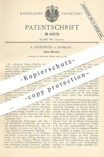 original Patent - R. Ostermeyer , Hamburg , 1888 , Kämmmaschine | Gewebe , Stoff | Seide , Spinnerei , Spinnen , Fasern