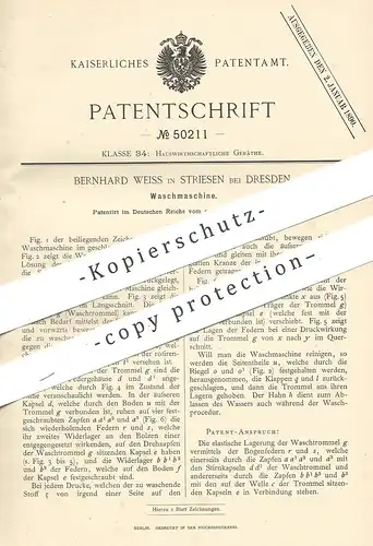 original Patent - Bernhard Weiss , Dresden / Striesen , 1888 , Waschmaschine | Wäsche , Wäscherei , Waschtrommel !!!