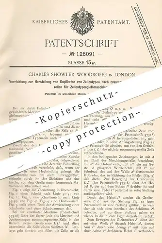 original Patent - Charles Showler Woodroffe , London , 1900 , Duplikate von Zeilentypen | Typen - Setzer | Mergenthaler