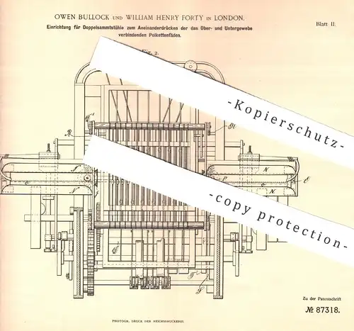 original Patent - Owen Bullock , William Henry Forty , London , 1894 , Doppelsamtstuhl | Webstuhl , Weben , Weber !!!